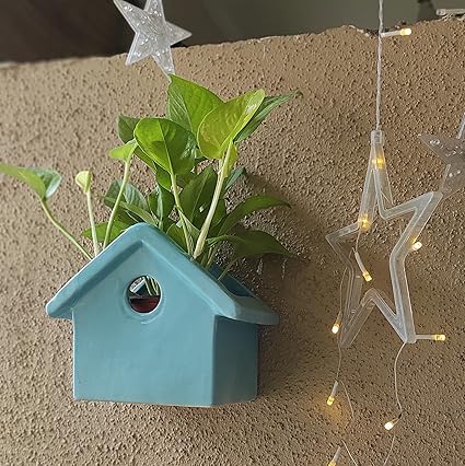 Justoriginals Wall Hanging Open at Top Hut Shape Ceramic Flower Pots(Color:Sky Blue)