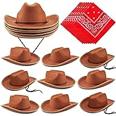 Funtery 20 Pack 10 Sets Kids Cowboy Hat, Western Hats with Red Bandanna for Birthday Party Cosplay, Halloween