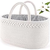 ABenkle Baby Diaper Caddy Organizer, Cotton Rope Nursery Storage Basket | 14.2 x 8.5 x 7.1 in, Removable Divider, Portable Handles for Changing Table, Nursery, Car and Baby Shower Gifts