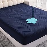 NTBAY Waterproof Mattress Protector, Quilted Twin Fitted Mattress Cover with 15" Deep Pocket- Machine Washable - Soft and Breathable Mattress Pad Cover, Navy Blue