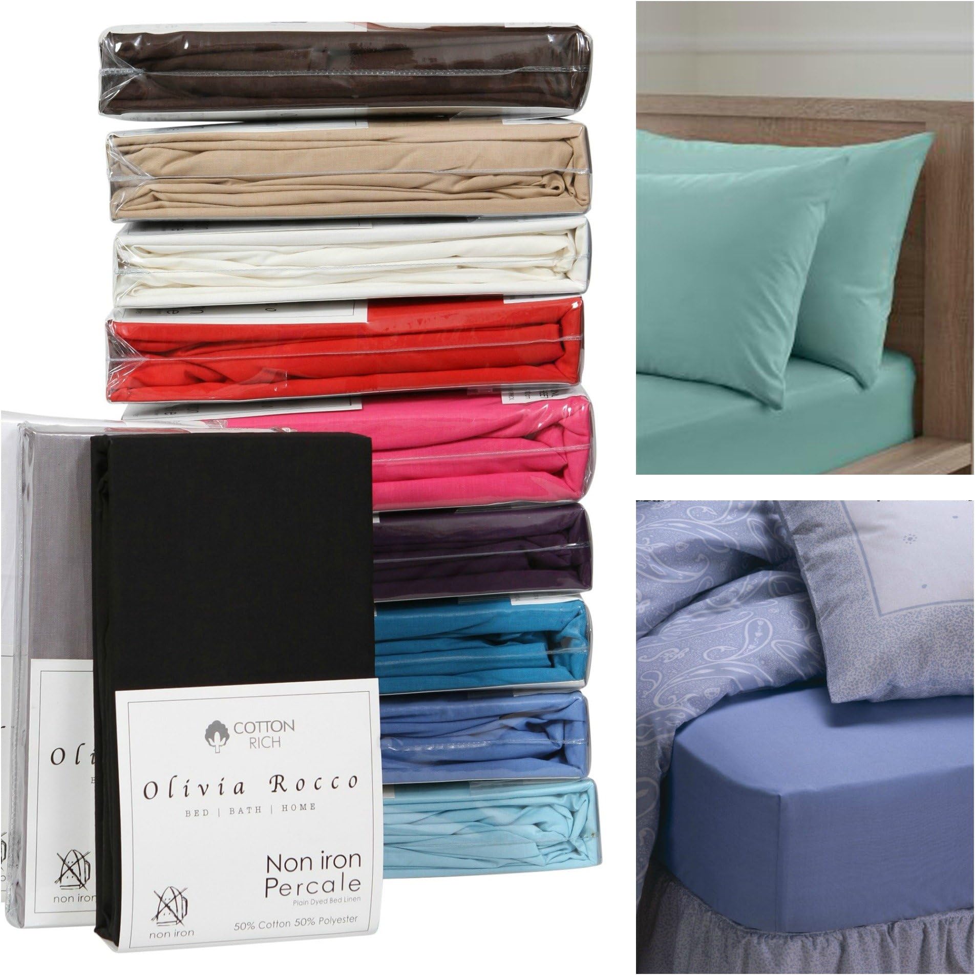 Olivia Rocca EXCELLENT QUALITY FITTED BED SHEET 12" DEEP 180 TC PILLOWCASES SOLD SEPERATELY (KING, BLACK)