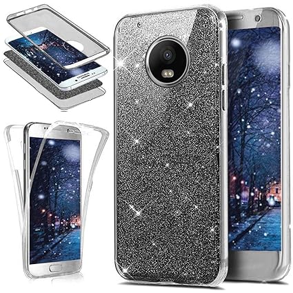 Kompatibel mit Motorola Moto G5 Hülle 360 Full Body Cover Luxus Bling Kristall Glänzend Glitzer Komplettschutz Vorder und Rüc