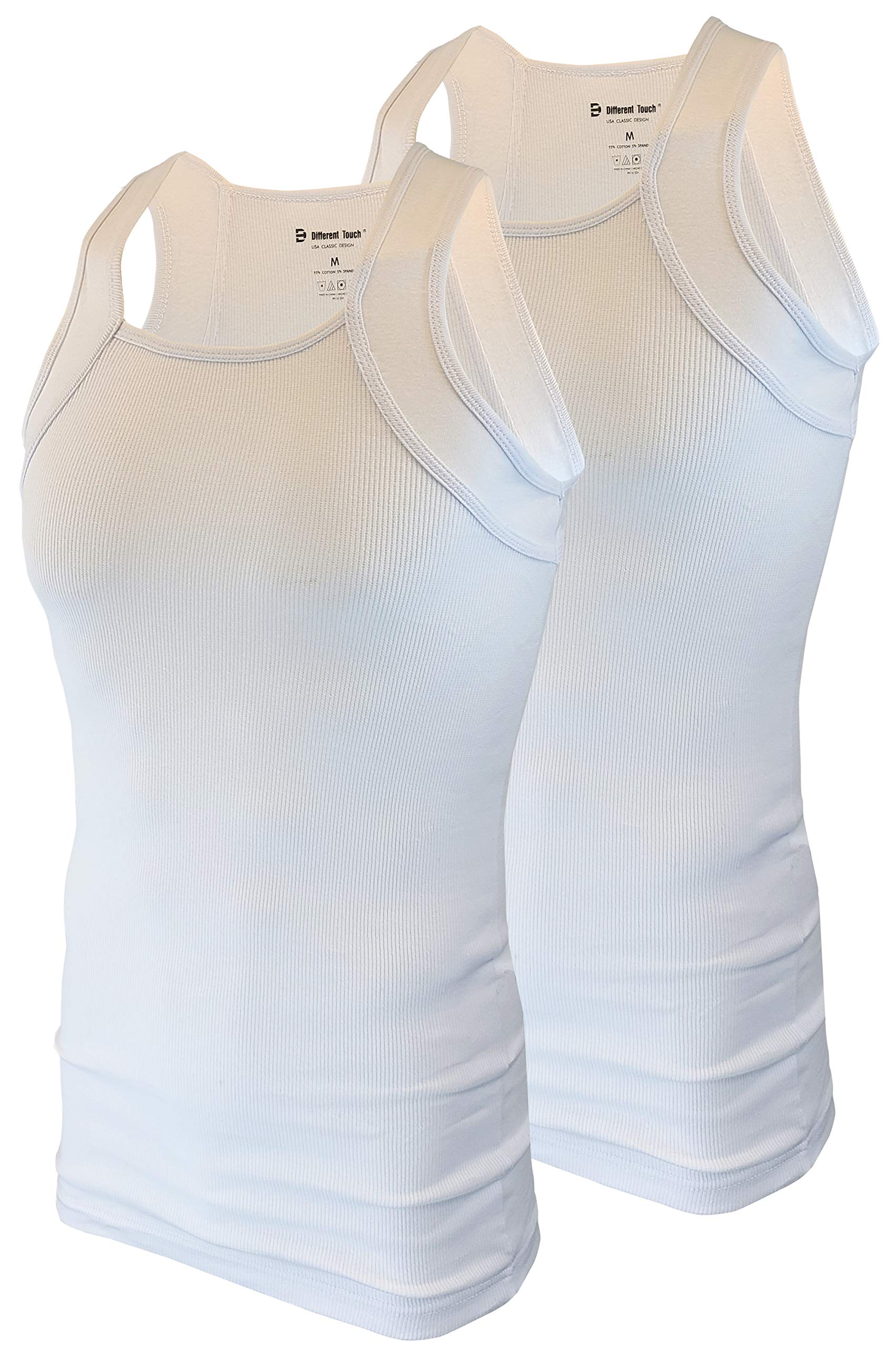 Photo 1 of Different Touch 2 Pack Men's Tank Tops Square Cut Muscle Rib A-Shirts (XL, White W/White Trim)