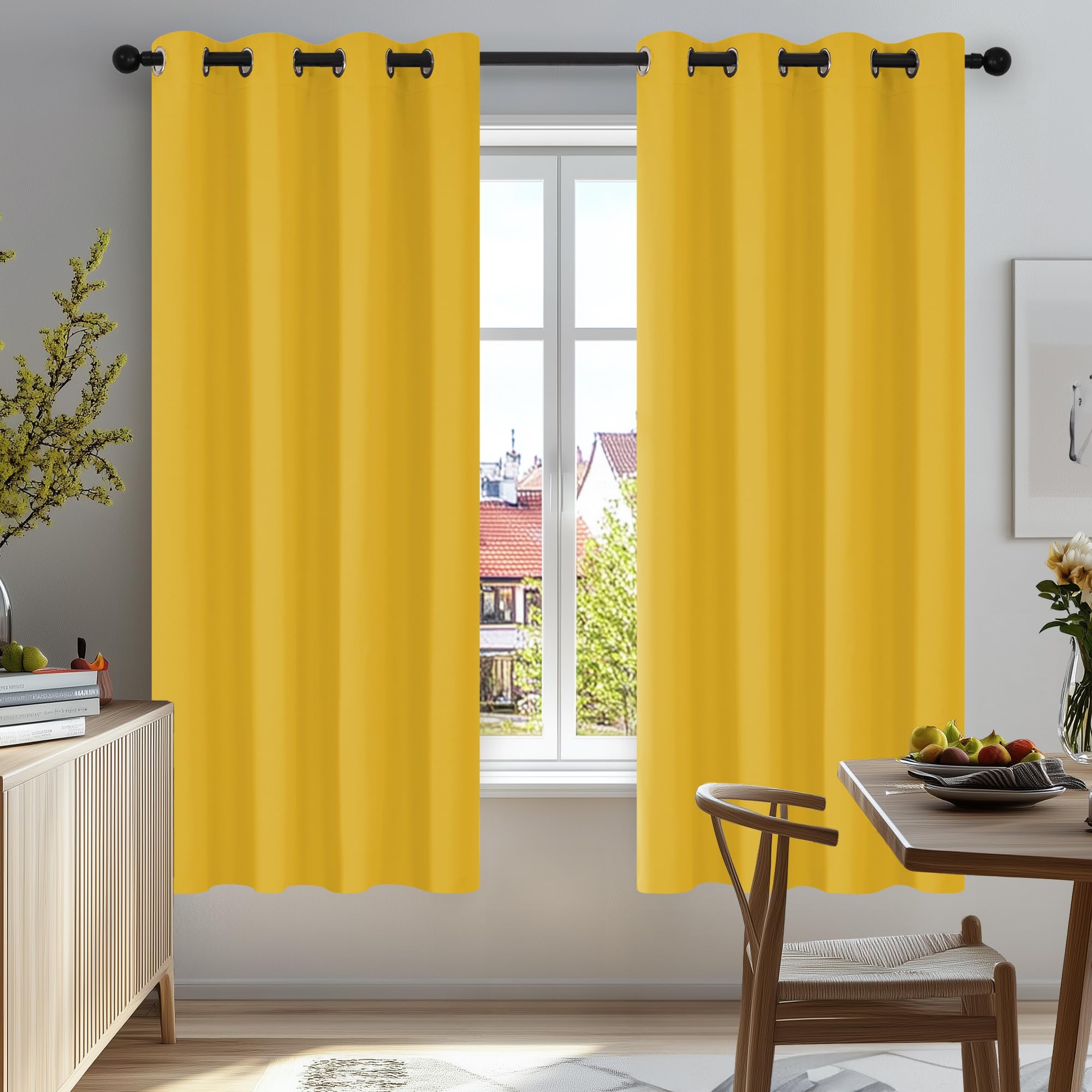 Deconovo Thermal Insulated Eyelet Blackout Curtains for Bedroom 46 x 54 Inch Mellow Yellow 2 Panels