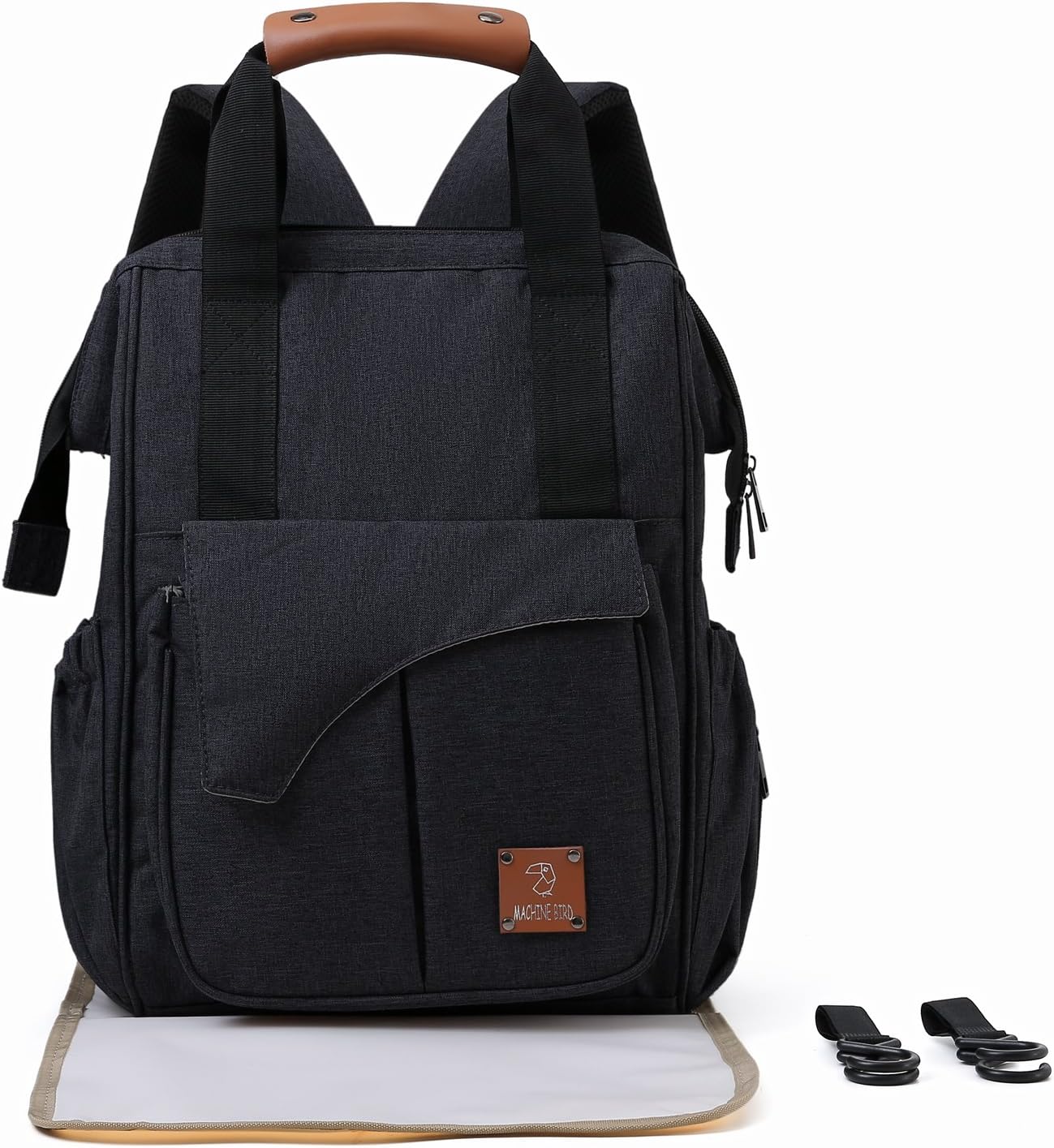 Baby Changing Backpack - Waterproof Baby Changing Bag Rucksack for Men and Women, Large Travel Changing Diaper Bag with Buggy Clips Changing Mat, Black, Double Elite (D.E.)
