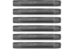 PIPE DECOR PIPE DÉCOR 1/2” x 6” Malleable Cast Iron Pipe Nipple, Pre Cut Connectors, Industrial Steel Grey Fits Standard Half Inch Black Threaded Pipes Nipples and Fittings, Build Vintage DIY Furniture, 6 Pack
