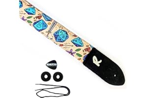 REVOLUTION STRAPS Board Gamer Guitar Strap, Geeky, Genuine Leather Ends, Includes 2 Strap Locks & 1 Pick. Adjustable Strap, Pick Pocket, For Bass, Electric & Acoustic Guitars Gift for Guitar Players Men, Women & Kids