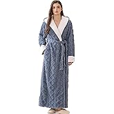 LOCIIXAT Women's Sherpa Fleece Housecoat Soft Warm Hooded Robe Long Fuzzy Housecoat with Hood