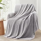 Exclusivo Mezcla Fleece Throw Blanket for Couch, Cozy Lightweight Blankets for All Season, Decorative Giftable Fuzzy Plush Wave Textured Throws for Women, Men, Light Grey, 50x70 Inches