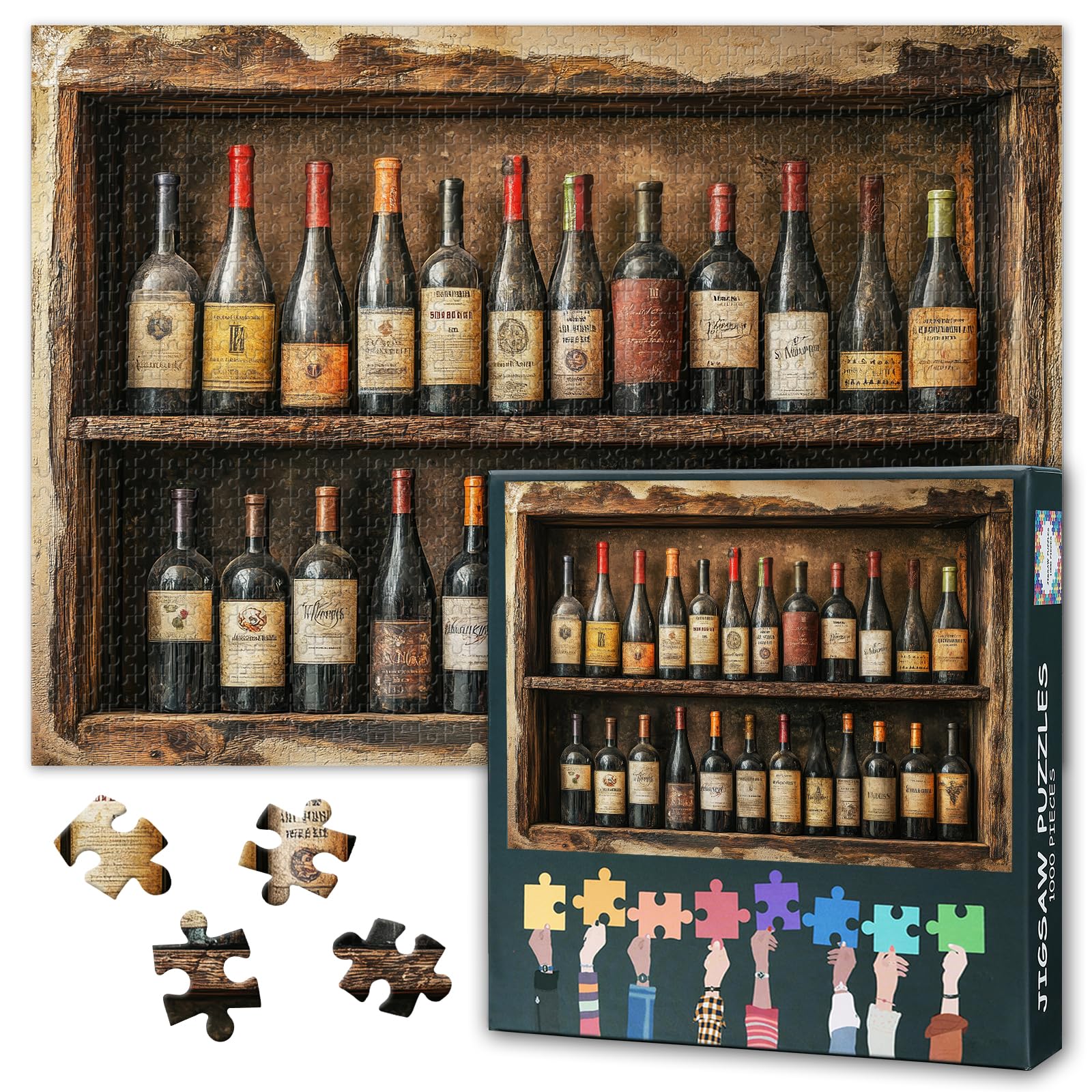 Puzzles for Adults 1000 Pieces, Vintage Wine Bottles Jigsaw Puzzles, Adult Puzzle for Adults, Educational Fun Games or Toys for Elders Friends 20X27 INCH