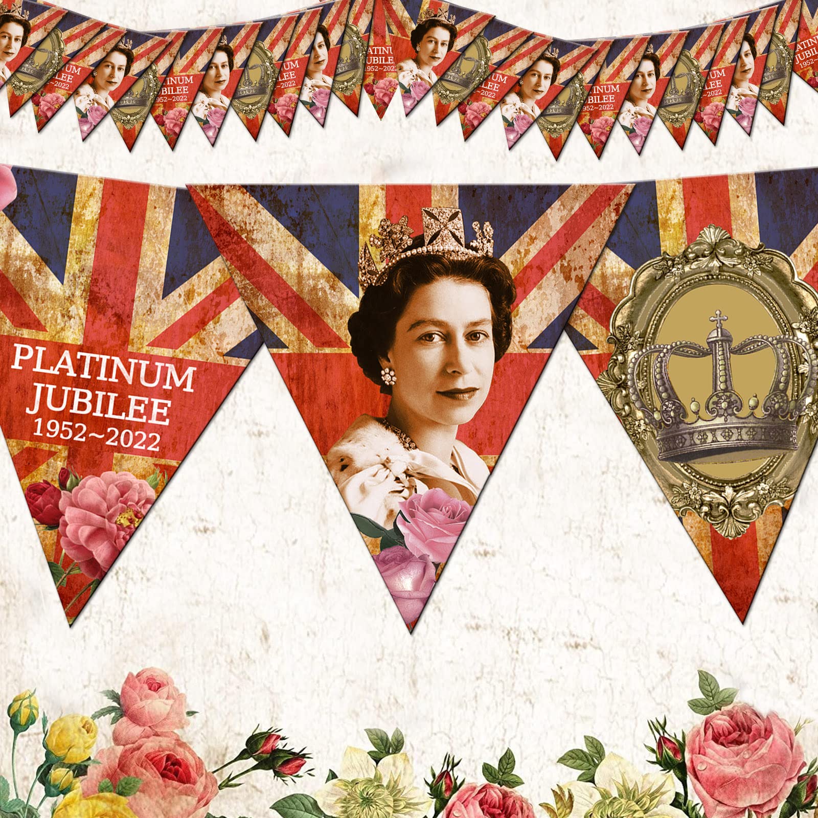 Walarky Union Jack Wooden Sign Platinum Jubilee Decor Retro Triangle Signs Queen Wall Bar Accessories Home Pub Plaque Gift Memorabilia 3 Pcs Ready to Hang 20cm, 12 x 4