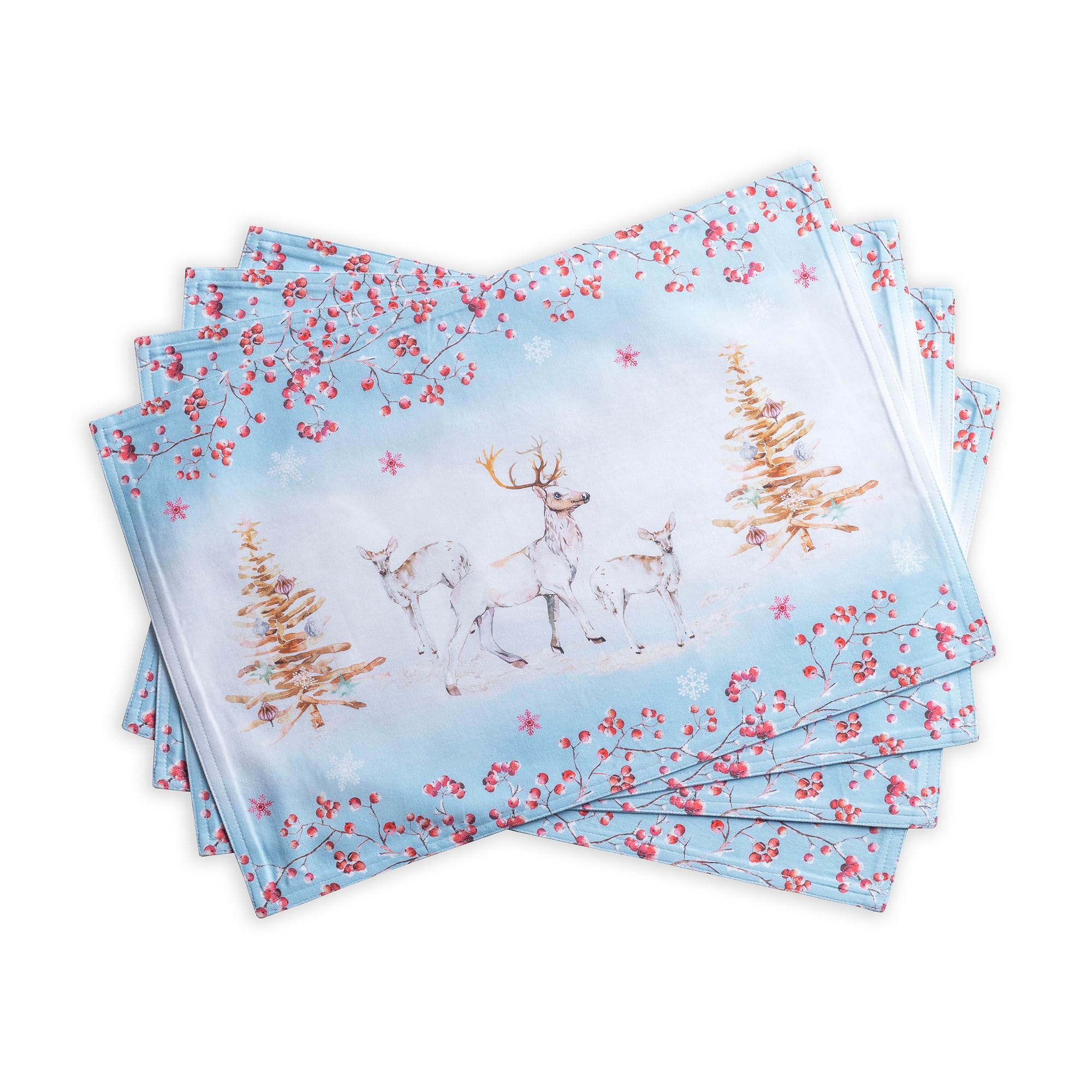 Maison d' Hermine Placemats Set of 4 100% Cotton Washable Cloth Place Mats, Reusable Table Mats for Christmas Decorations Kitchen Dining Party Wedding Restaurant (Fairy Tale Forest, 33 CM x 48 CM)