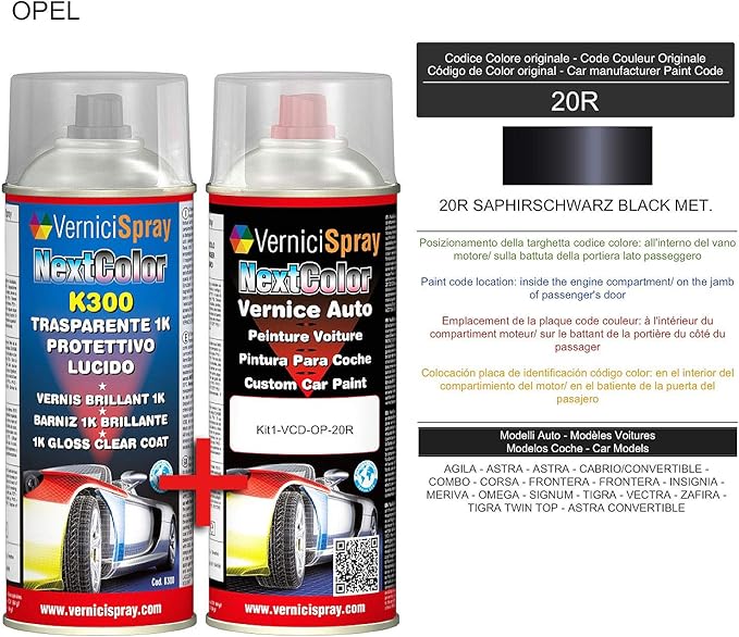 Vernice Spray Per Auto Opel Saphirschwarz Metallic - Kit Con Base E Trasparente, 400ml, Made In Germany - Foto 6