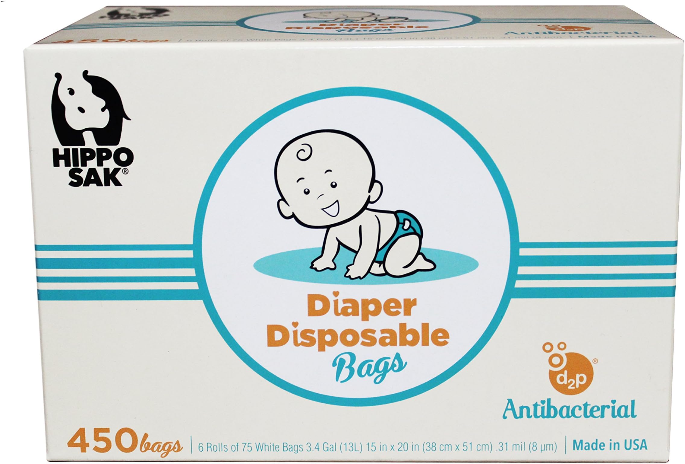 Hippo Sak Diaper Disposal Bags, 450Count, White