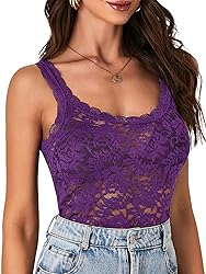 LYANER Women's Floral Lace Scallop Spaghetti Strap