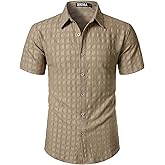 ZEROYAA Men's Knit Shirt Vintage Slim Fit Short Sleeve Button Down Shirts Summer Vacation Beach Tops