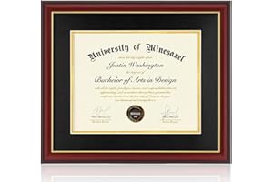 Minesaxel Diploma Frame 14x17 with Black Mat Fits Document, Certificate or 16x20 Picture without Mat, 17x14 Cherry Red Frame for Wall Mounting