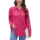 Stamain Women Waffle Knit Tops Long Sleeve Henley Shirts Womens Button-Up Casual V Neck Tunic Fall Pullover Sweater