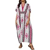 Bsubseach Kaftan Dresses for Women V Neck Modern Caftans Plus Size Swimsuit Coverup Beach Loungewear Dress