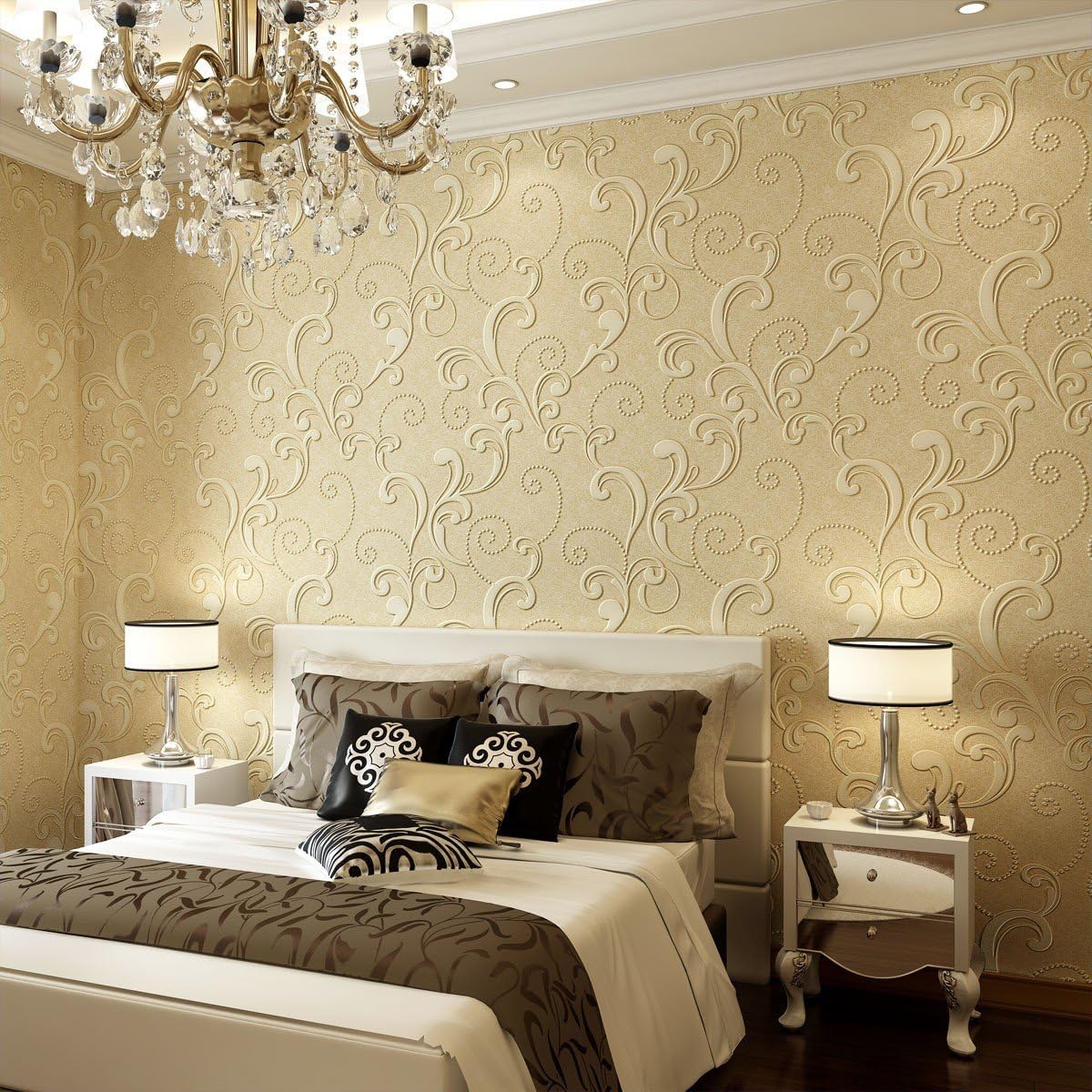 3D Non-Woven Fabric Wallpaper, Environmental Living Room Stereoscopic Background Dining Room Aisle Bedroom,Yellowish Rice