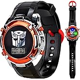 Transformers LCD Digital Watch for Kids - Iconic Autobot Design, Flashing LED Lights, Black and Red Durable Strap, Comes in Collectible Tin Box
