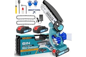 SOUSKY Mini Chainsaw Cordless, 6Inch Portable Small Chain Saw Battery Powered, Handheld Chainsaws with 2 * 24V 2.0MAH Powered Rechargeable Battery for Tree/Wood Cutting Trimming Craftsman Gardening Pruning