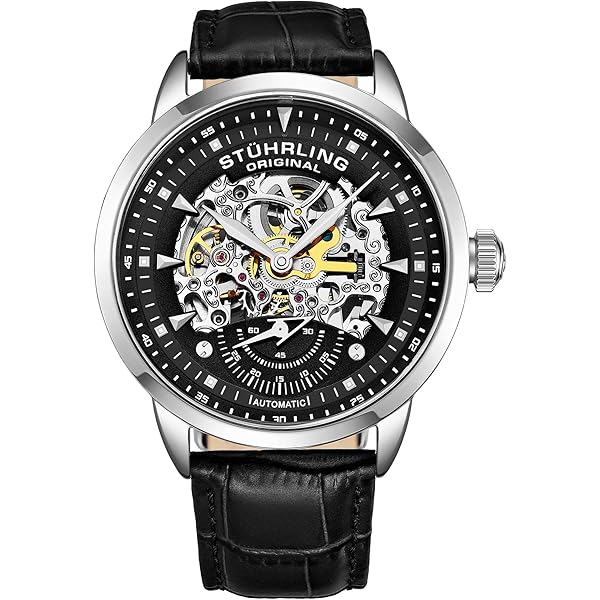Stuhrling Original Skeleton Watches for Men - Automatic Watch for Men Self-winding Men's Watch - Mens Winchester 44 Elite Watch Mechanical Watch for Men, Rose Gold-A, Mechanical