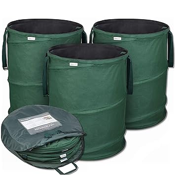 Glorytec Pop-Up Gartenabfallsack 3 x 170 Liter - Selbstaufstellende Gartensäcke aus Extrem Robustem Polyester Oxford 600D - P