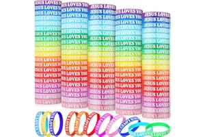 Lewtemi 100 Pcs Jesus Loves You Silicone Bracelet Colorful Rubber Wristbands Christian Bracelet Bulk Motivational Rubber Wris