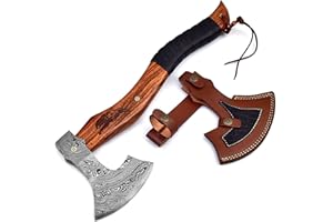 Dessi Damascus Steel Blade Axe Hatchet Tomahawk Hunting Knife Camping Outdoor. SM48