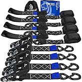 Larnoxal Ratchet Straps, 1.5 inch x 8.2 ft(4 Pack) Heavy Duty Tie Down Straps, Ratchet Tie Down Straps with Soft Loops-5,208 lbs (Black)