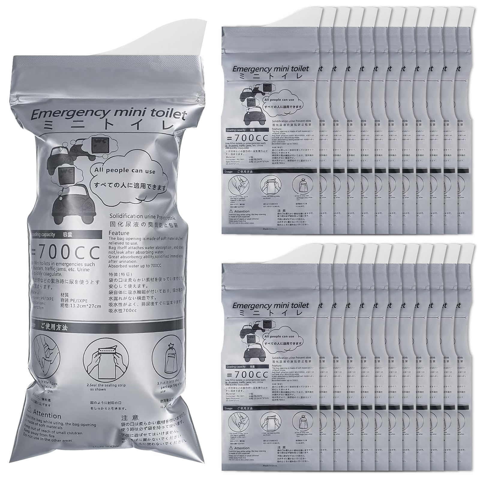 flintronic 24Pcs Disposable Urine Bags, 700ML Emergency Toilet Pee Bags, Portable Urine Bags for Men Women Kids Patient and Pregnant, Vomit Bags Travel Urinals for Camping Travel and Traffic Jam