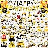 Construction Birthday Decorations,245PCS Construction Birthday Party Supplies-Includes Plates Napkins Cups Banner Balloons Tablecloth and Cake Toppers for Kids TruckTheme Celebration Tableware