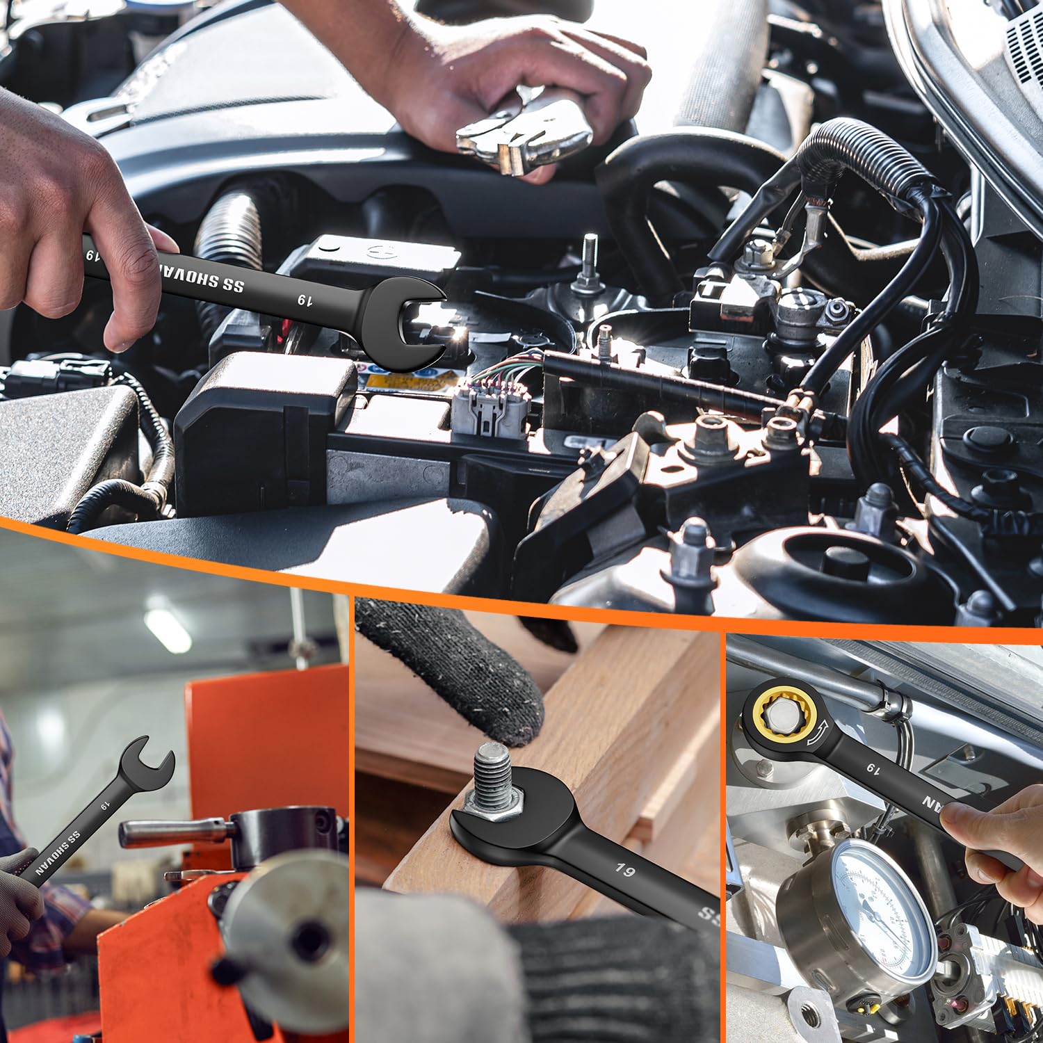 ss shovan 8TLG Ratschenschlüssel Set 8-19 mm, Ringmaulschlüssel Maulschlüssel Set mit 72 Zähne, Cr-V mit Aufbewahrungsbox, Metrisch Größe 8, 10, 12, 13, 14, 15, 17, 19mm 7