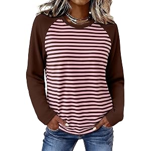 WIHOLL Long Sleeve Shirts for Women Crewneck Tops Fall Clothes Outfits 2026 | Dressy Casual Crewneck Striped T Shirts Winter