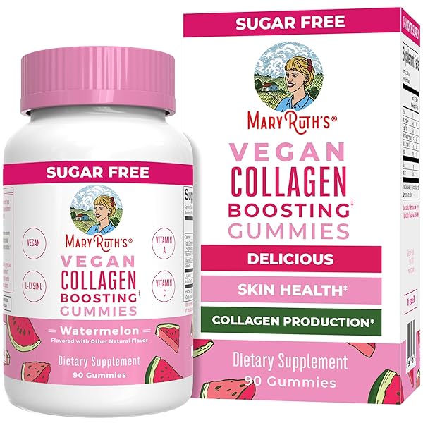 MARYRUTH ORGANICS VEGAN COLLAGEN FOR WOMEN & MEN, COLLAGEN BOOSTING GUMMIES, SKIN CARE, LYSINE, VITAMIN C, VITAMIN A, AMLA, SUPPLEMENT FOR HAIR & SKIN, VEGAN, NON-GMO, GLUTEN FREE, 90 SERVINGS