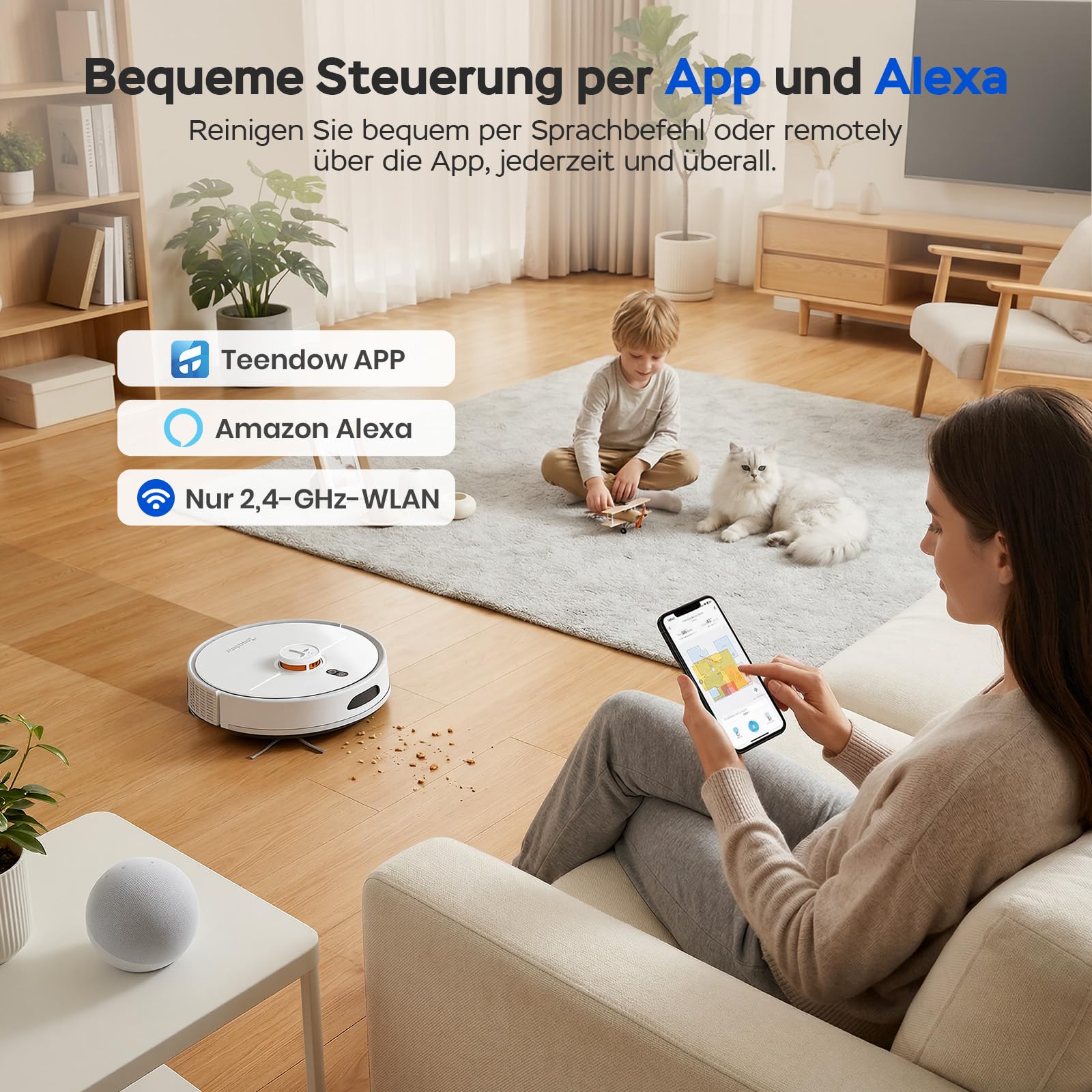 Teendow D20S Max+ Saugroboter mit Wischfunktion, 8000 Pa, 3L Saugroboter mit Absaugstation und Tierpflege-Zubehör, LiDAR-Navigation, App und Sprachsteuerung, Hartböden & Teppiche, Ideal für Tierhaare 9
