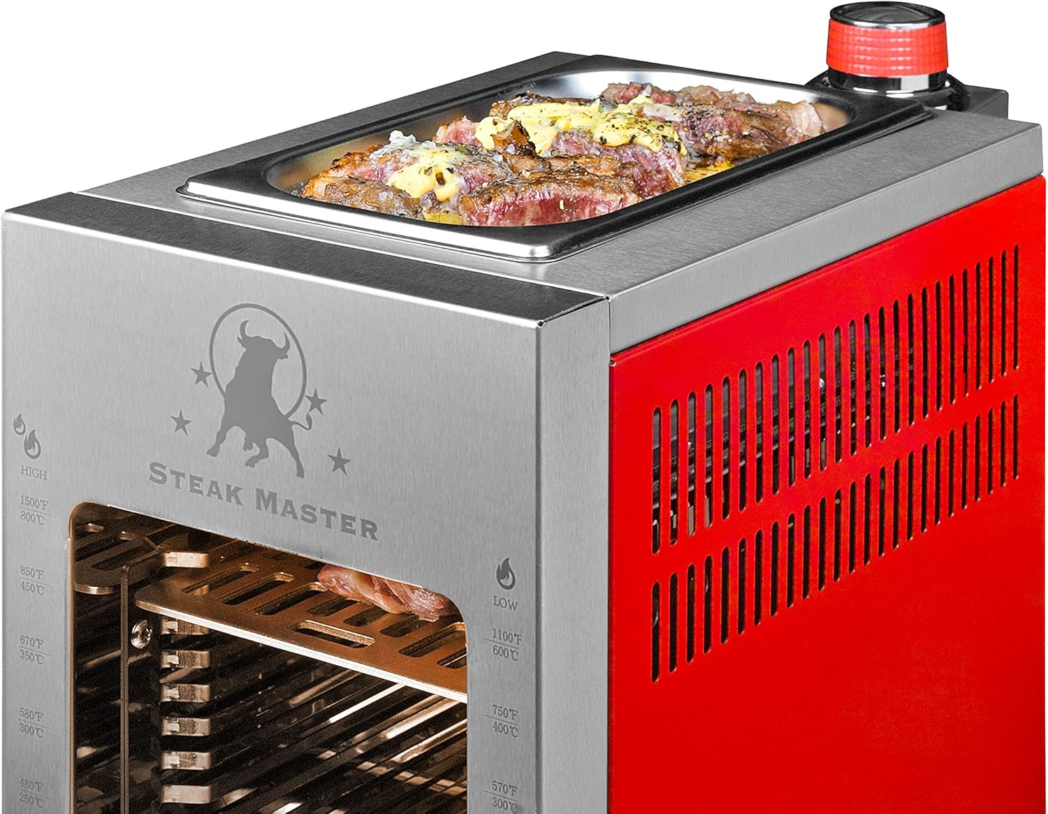 review STEAK MASTER - Portable Propane Grill, Professional and Restaurant Quality, Outdoor/Indoor Cooking