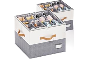 Dayacoco 2 Pack Shoe Organizer for Closet, Fits Up to 16-32 Pairs, Foldable Shoe Storage Organizer, Shoe Containers with Clear Cover, Large Shoe Boxes Boot Storage, Adjustable Dividers