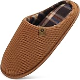 ONCAI Men's House Slippers, Cushion Memory Foam Shake Fleece and Man House Shoes with Faux Fur Lining and Indoor Outdoor Rubber Soles US Size 7-15