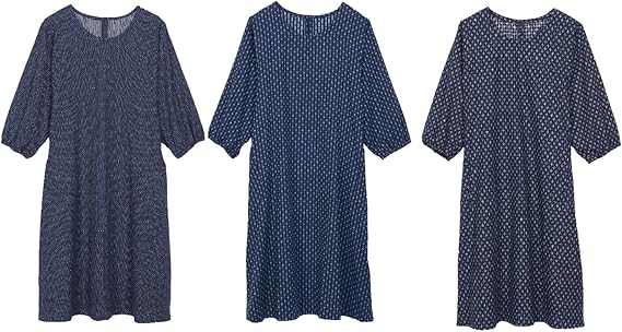 Amazon 藍染風 ふんわりワンピース3枚組 ワンピース チュニック 通販