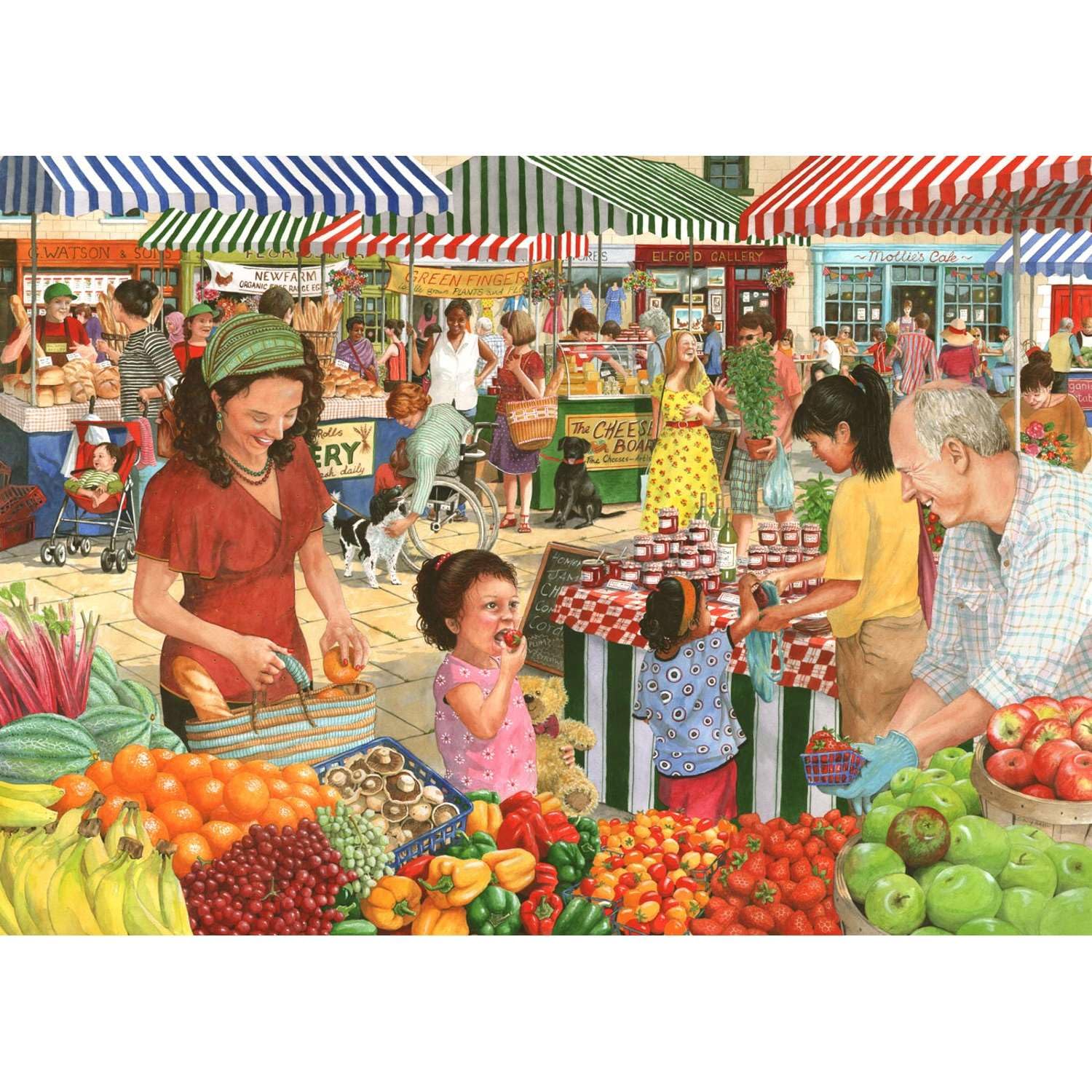 The House of Puzzles - Farmers Market Jigsaw - 1000 Piece Jigsaws For Adults, Artist Illustrated, Scenic Landscape, Deluxe Puzzle Gifts