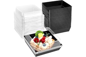 Kucoele 50 Pack Small Charcuterie Boxes with Clear Lids, To Go Paper Dessert Boxes Bakery Boxes, 5 Inches Disposable Food Containers for Cookies, Cupcakes, Slice Cakes, Strawberries (Black)