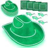 Jeere 12 Pcs Cowboy Light up Hat Set Include 4 LED Holographic Cowgirl Hats 4 Paisley Bandanas 4 Heart Sunglasses for Wedding