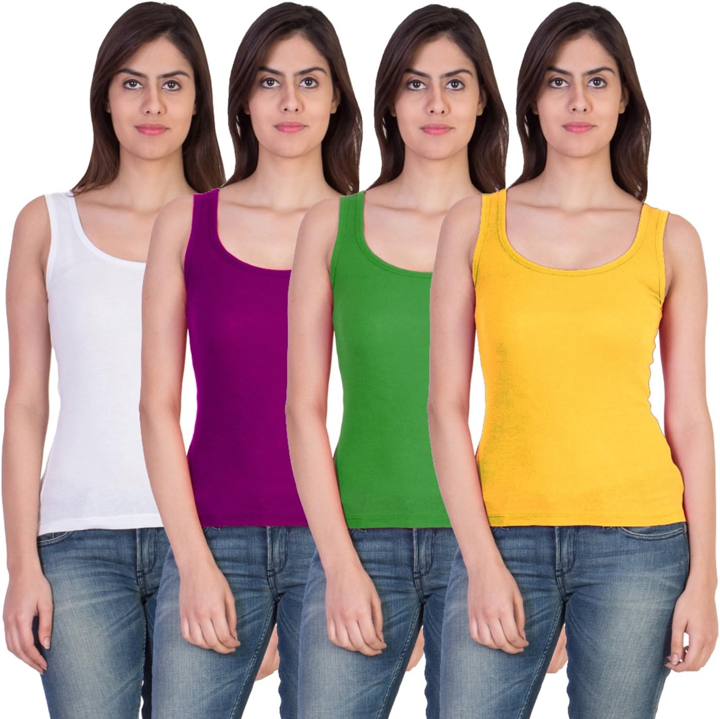 17Hills Women's Cotton Tank Top- Combo Set of 4 (4CRPS-P,Multicolour)