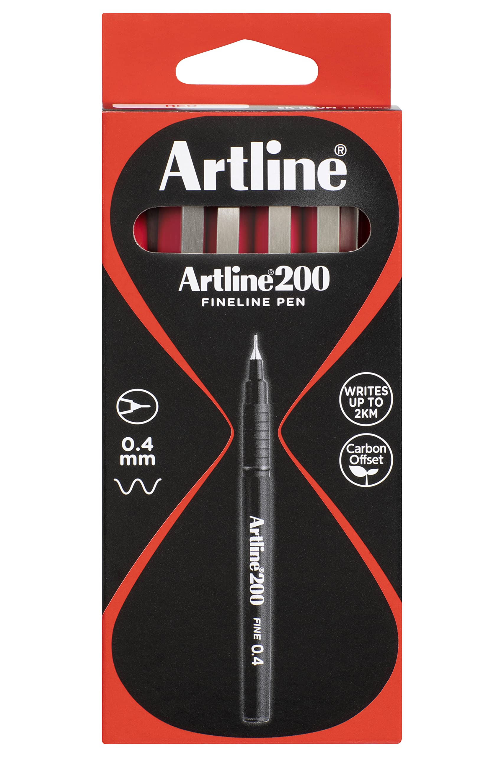 Artline 200 Fineliner Pen Water-based Ink 0.4mm Tip 0.4mm Line Red Ref A2002 [Pack of 12] (Packaging may vary)