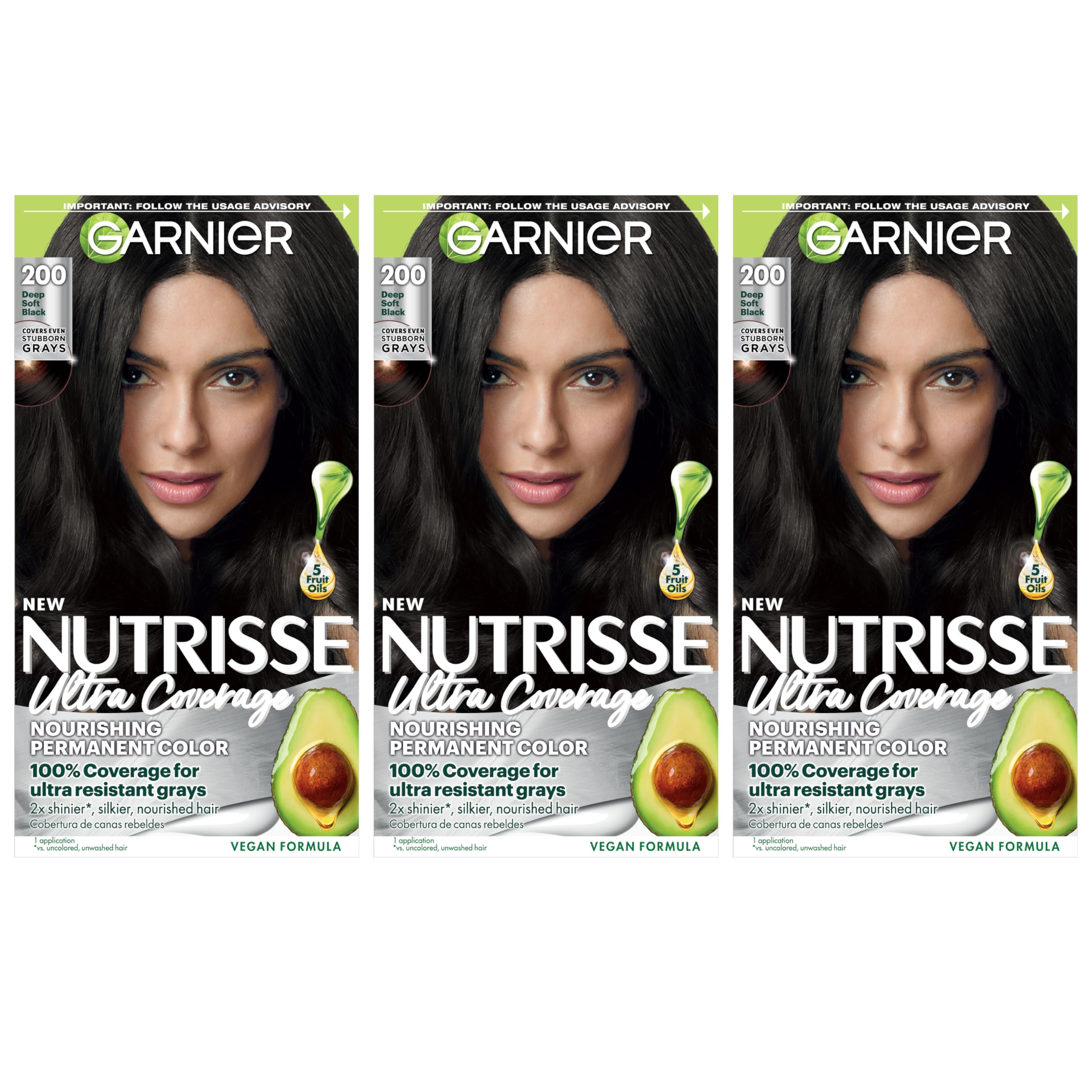 Photo 1 of **2 PCS**Garnier Hair Color Nutrisse Ultra Coverage Nourishing Creme, 200 Deep Soft Black (Black Sesame) Permanent Hair Dye, 