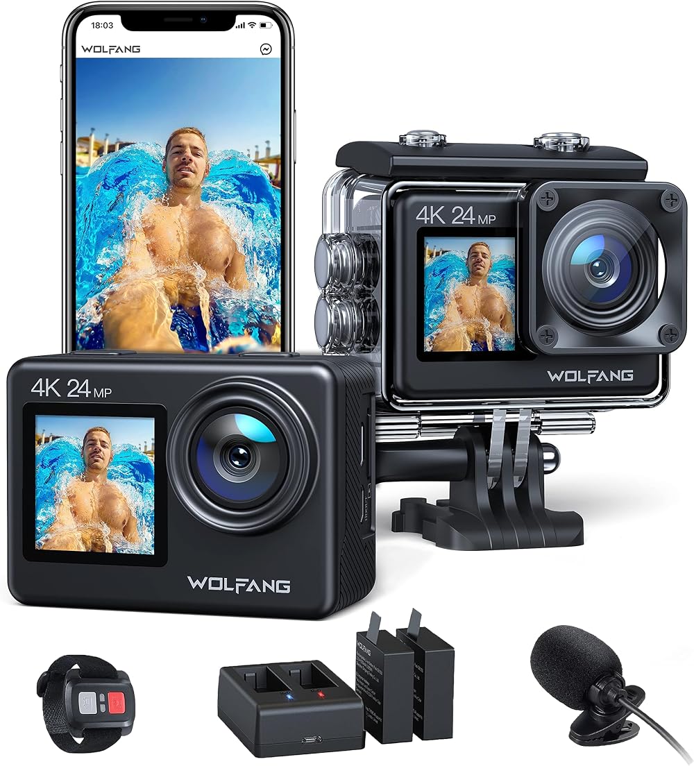 WOLFANG GA200 Action Camera 4K 24MP WiFi Dual Screen 40M Waterproof EIS Mic