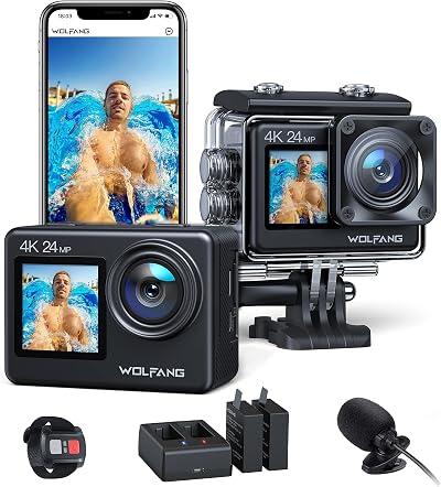 WOLFANG GA200 Action Camera 4K 24MP WiFi Dual Screen 40M Waterproof EIS Mic