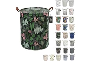 Collapsible Laundry Basket - GodenMoninG 62.8L Large Sized Round Waterproof Storage Bin with Handles,Home Decor,Toy Organizer,Children Nursery Hamper. (Aquatic Plants)